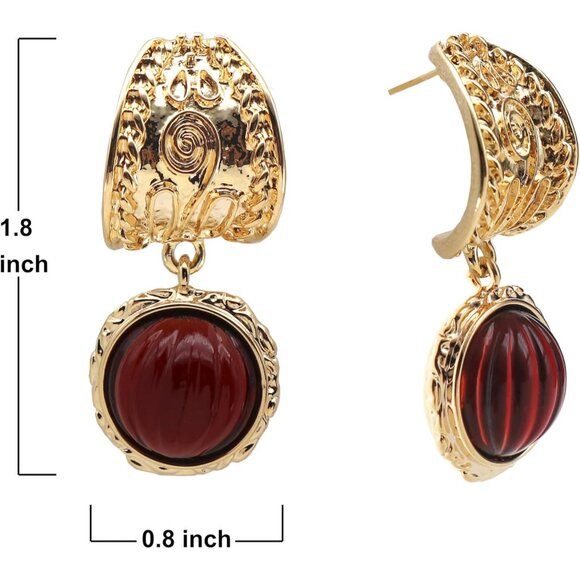 Red & Gold Dangle Drop Earrings for Women Cute Gold Geometric Statement Jewelry - Picture 5 of 5